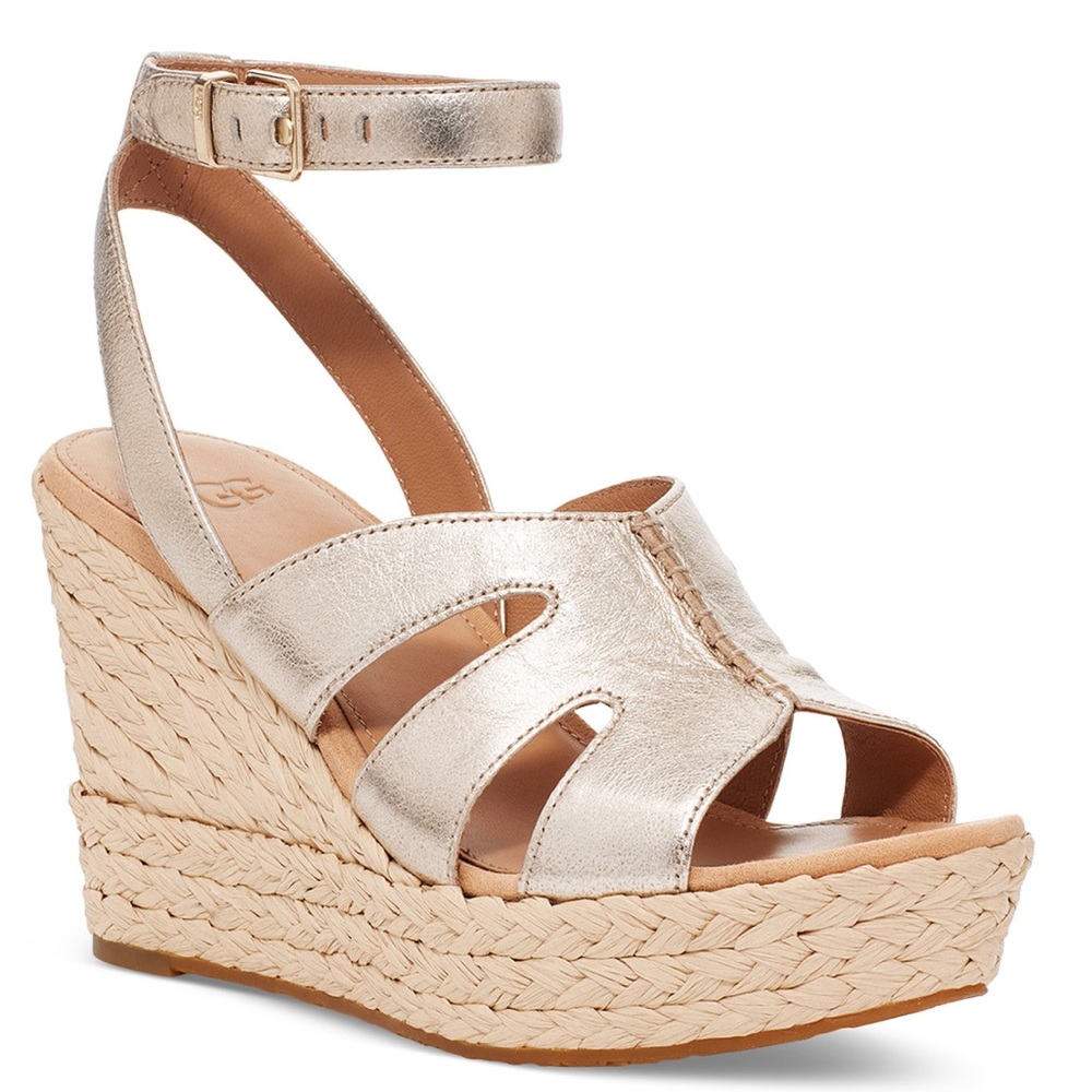 NWT UGG Women's Careena Ankle-Strap Espadrille Platform Wedge Sandals